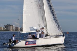 Winning boat in Offshore Sailing School performance race week on Ft. Myers Beach, FL
