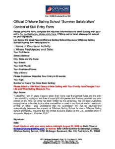 2018 Offshore Sailing School Summer Sailabration - Official Contest Entry Form