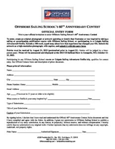 Offshore Sailing School 60th Anniv Contest Entry Form