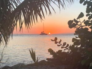 Catamaran with the setting sun in Belize