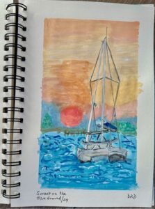 Diana Dean's watercolor of a sunset sail in Belize