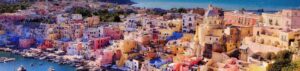 Colorful fishing village buildings in Procida Italy