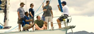 Emory Goizuetta graduate students aboard a 50' cruising yacht with Offshore Sailing School coach in the British Virgin Islands
