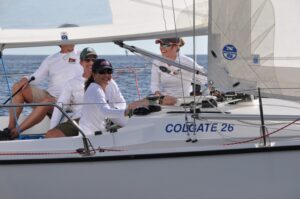 Performance Racing Clinic participants sailing a Colgate 26 in the Gulf of Mexico.
