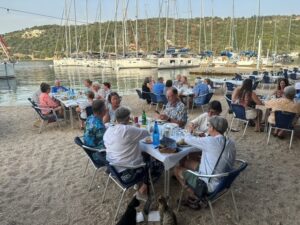 Flotilla vacation group dinner on the beach