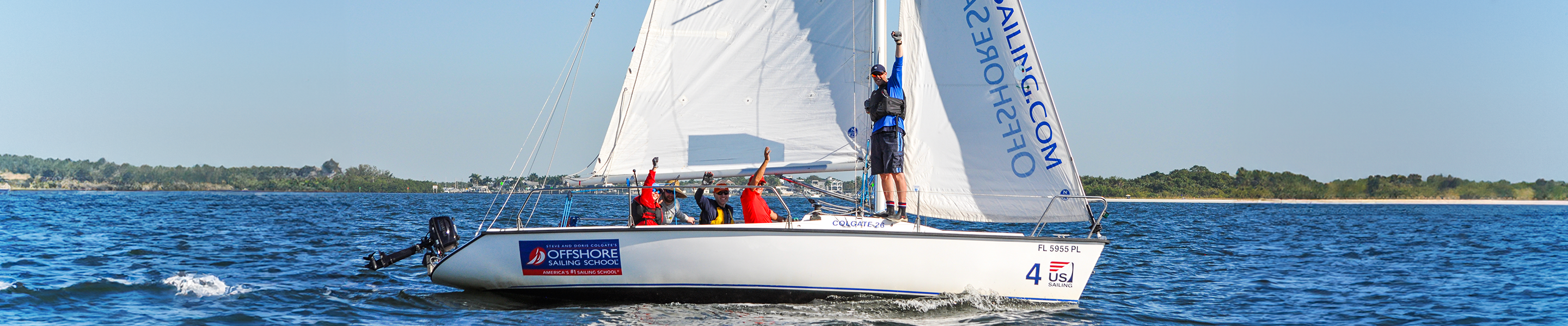 Offshore Sailing School Instructor and Students Sailing a Boat